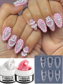 3D 雕刻凝胶不粘手雕刻凝胶套装，透明白粉色裸色固体指甲修整凝胶，含法式蛋糕霜指甲雕刻模具双头硅胶美甲雕刻笔美甲刷雕刻 DIY 美甲沙龙美甲用品套装 - 彩色 - 查看 5