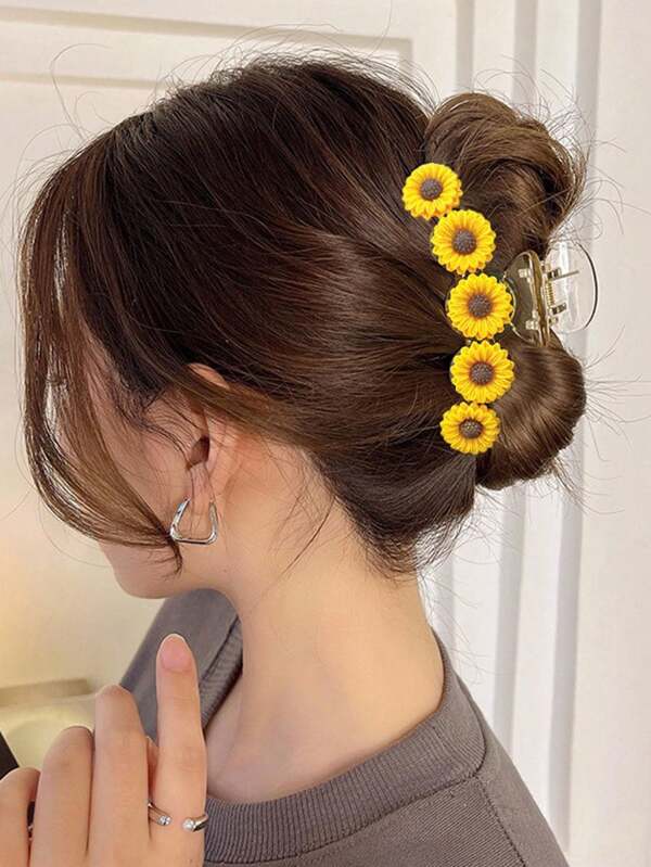 1 pieza Clip para el cabello con diseño de flor de girasol y margarita, versátil para todas las estaciones