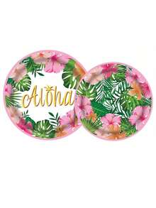 10pcs Pink Hawaiian Paper Cups Napkins Plates Tropical Luau Party Supplies 9 Inch Disposable Plates And Party Napkins Tropical Palm Leaf And Hibiscus Aloha Summer Party Tableware Set For Birthday Summer - Multicolor - View 3
