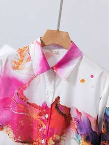 Áo sơ mi nữ cỡ lớn in kỹ thuật số toàn thân, cài cúc, thích hợp mặc mùa xuân/hè, màu trắng. - trắng - Xem 5