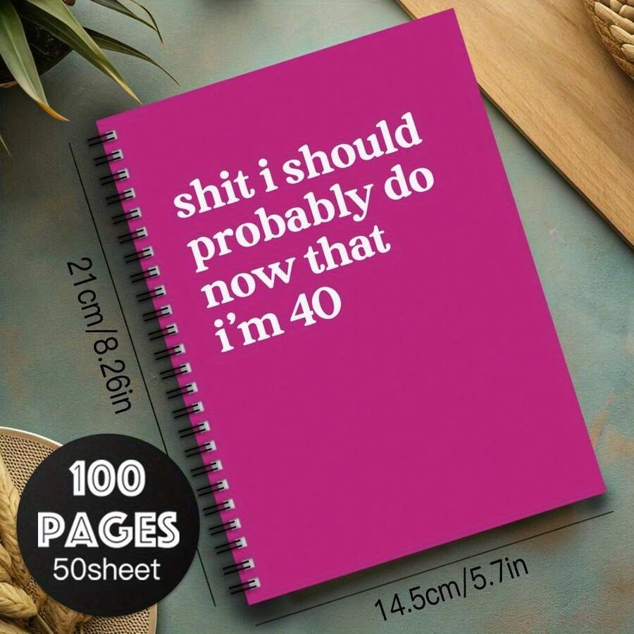 1pc Funny 40th Birthday Spiral Notebook - "Things I Should Probably Be Doing Now", 40 Inch Height Design, Pink Cover, 100 Pages, Perfect Gift For Men & Women, Work Journal, Scrapbook Or Craft, School Notebook - A - View 1