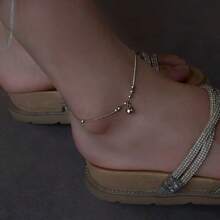 S925 Sterling Silver Round Bell Bell Anklet For Women Simple Light Luxury Versatile Foot Chain Niche Design High-End Foot Jewelry Japanese Korean Style French Elegant Student Elegant Daily Commuting Classic Fashionable Fresh And Beautiful