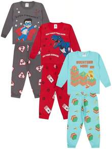 Assorted 4-Piece Kit For Boys' Long-Sleeved Pajamas, Sizes 1 To 10 - 什錦 - 查看 4