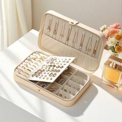 Nueva caja de joyería de lujo y gran capacidad de cuero PU | Bolsa de almacenamiento de joyas, caja de joyería de viaje | Compartimentos multicapa, puede almacenar collares, anillos y aretes | Caja de joyería de viaje portátil | Regalo para novia/mamá/Día de la Madre/cumpleaños de la mejor amiga/Día de San Valentín, esencial de viaje para mujeres, esencial de vacaciones, decoración de otoño, Halloween