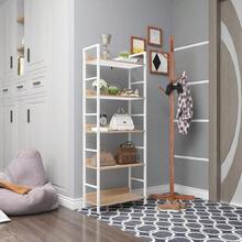 RGB9303hei Standing Shelf Tall Shelf Bookcase Metal Shelf Shoe Rack Bathroom Shelf Flower Stairs Made of Wood and Steel with 5 Shelves Approx. 60 x 27.5 x 160 cm White + Light Oak - 5Ebenen(60x275x160cm) - Übersicht 4