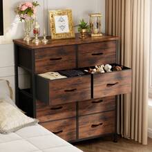 Dresser For Bedroom With 8 Drawers Tall Dresser & Chest Of Drawers Fabric Dresser With Wood Top And Sturdy Steel Frame - 鏽棕色 - 查看 2