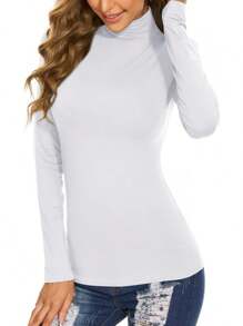 Women's Long Sleeve Mock Turtleneck Tops Casual Slim Fitted Lightweight Under Layer Pullover Shirts