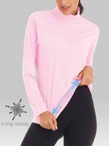 Cavva 女式 UPF50+ 防晒长袖衬衫，吸湿排汗，轻盈透气，前半拉链，公主线，修身设计，适合徒步旅行、高尔夫跑步 - 淺粉色 - 查看 5