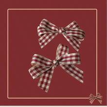 2 piezas/4 piezas Pinzas para el cabello con moño a cuadros rojos lindos, accesorios para el cabello, accesorios para la cabeza, pasadores - Rojo - Ver 3