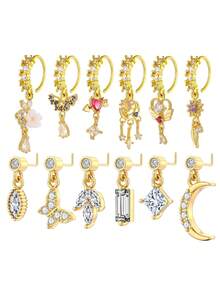 1-8 chiếc khuyên mũi bằng đồng Zirconia nhiều thành phần hình trái tim và hoa bạc, đinh mũi mạ vàng 18K, thích hợp làm trang phục hàng ngày và quà tặng mùa hè cho phụ nữ - Bạc - Xem 10