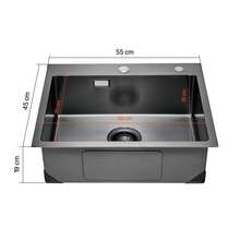 55cm Kitchen Sink Workstation, 304 Stainless Steel Top Mount Sinks, Drop-In Single Bowl Farmhouse Basin With Accessories, Household Dishwasher Sinks For RV, Prep Kitchen, And Bar (Black) - Black - View 10