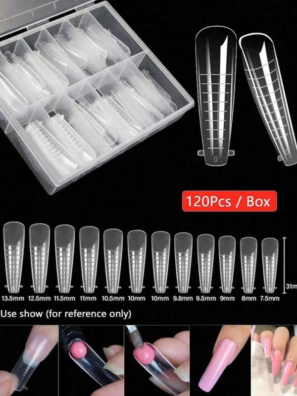 120 piezas Molde de extensión de uñas de doble forma para construcción rápida de gel UV, molde de punta de uña falsa