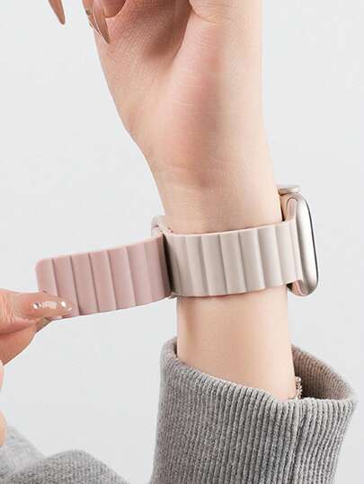 1 件男女时尚休闲磁性硅胶表带可调节防水腕带，适用于 表带 38/40/41/42/44/45/46/49 毫米，适用于 Series Ultra/SE/11/10/9/8/7/6/5/4/3/2/1，智能手表配件