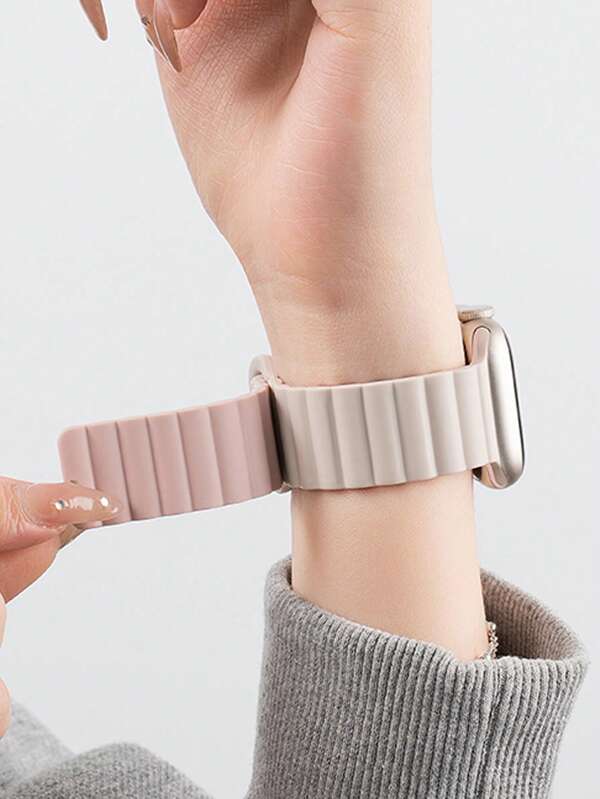 1pc Men Women Fashionable Casual Magnetic Silicone Watch Strap Adjustable Waterproof Wristband, For Apple Watch Band 38/40/41/42/44/45/46/49mm, For Apple Watch Series Ultra/SE/11/10/9/8/7/6/5/4/3/2/1, Intelligent Watch Accessories