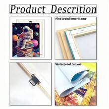 1pc Astronaut Sitting On Book Space Themed Canvas Print Poster, Modern Wall Art Decor, Painting Suitable For Home, Bedroom, Living Room, Kitchen, Bathroom, Office, Home Decor, Dorm Room, Bedroom Decor, Wall Decor, Classroom Decor