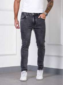 Calça Jeans Masculina Clement com Elastano  Todos  Verão    Ajuste Regular    Bolso  Zíper  Cordão - Cinza pedra - Visão 6