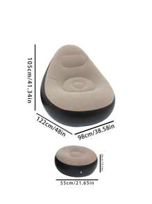 2pcs Set (Lounge Chair + Round Ottoman) Inflatable Flocked Sofa, Foldable Portable Slouchy Sofa With Footrest (No Air Pump), Suitable For Indoor/Living Room/Bedroom/Patio Leisure, Outdoor Travel/Camping/Beach