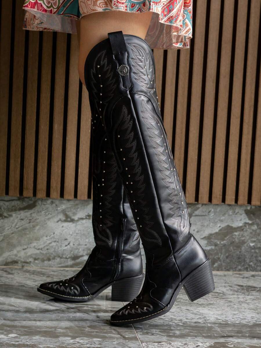Women Over-The-Knee Boots - Black - View 1