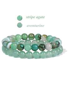 2 件天然石串珠配对手链 8 毫米情侣距离能量手链玛瑙绿松石宝石弹力手镯首饰套装男女礼物 - 彩色 - 查看 9