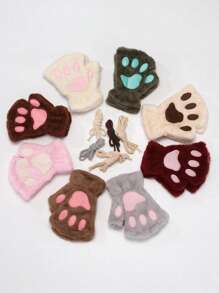 1 Pair Of Cat Paw Half Finger Gloves, Black, Brown, Gray Half Finger Gloves, Suitable For Winter Holiday Gifts, Unisex - Multicolor - View 8