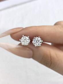 1 đôi bông tai hình bông tuyết 0,5-1,0CT bông tai kim cương Moissanite S925 bông tai cưới bằng bạc Sterling bông tai đính hôn trang sức sang trọng làm quà tặng cho các cô gái phụ nữ kỷ niệm - Bạc - Xem 2
