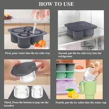 Silicone Ice Tray Set Designed For   - Fits 20-40 Oz Glass And  Cups, Upgraded With 4 Compartment Silicone Cylinder Ice Molds, Multipurpose Ice Tray For Various Beverages,11114386 - 灰色 - 查看 8