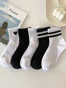 5 Pairs Versatile Sports Crew Socks, Skin-Friendly Soft & Comfortable, Fall Socks