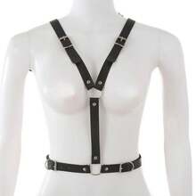 1Pcs Gothic Angel Wing Harness - Adjustable Leather Corset With Straps, Punk Festival Body Chain For Women, Y2K Unisex Bondage Aesthetic - 粉紅色 - 查看 5