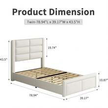 Twin/ Full/ Queen Size Bed Frame With Headboard And Footboard, PU Leather Upholstered Bed Frame With LED Lights, Modern Bed Frame With Wooden Slats Support, No Box Spring Needed, Easy Assembly, Black/ White/ Pink, Twin/ Full/ Queen - 白色 - 查看 6