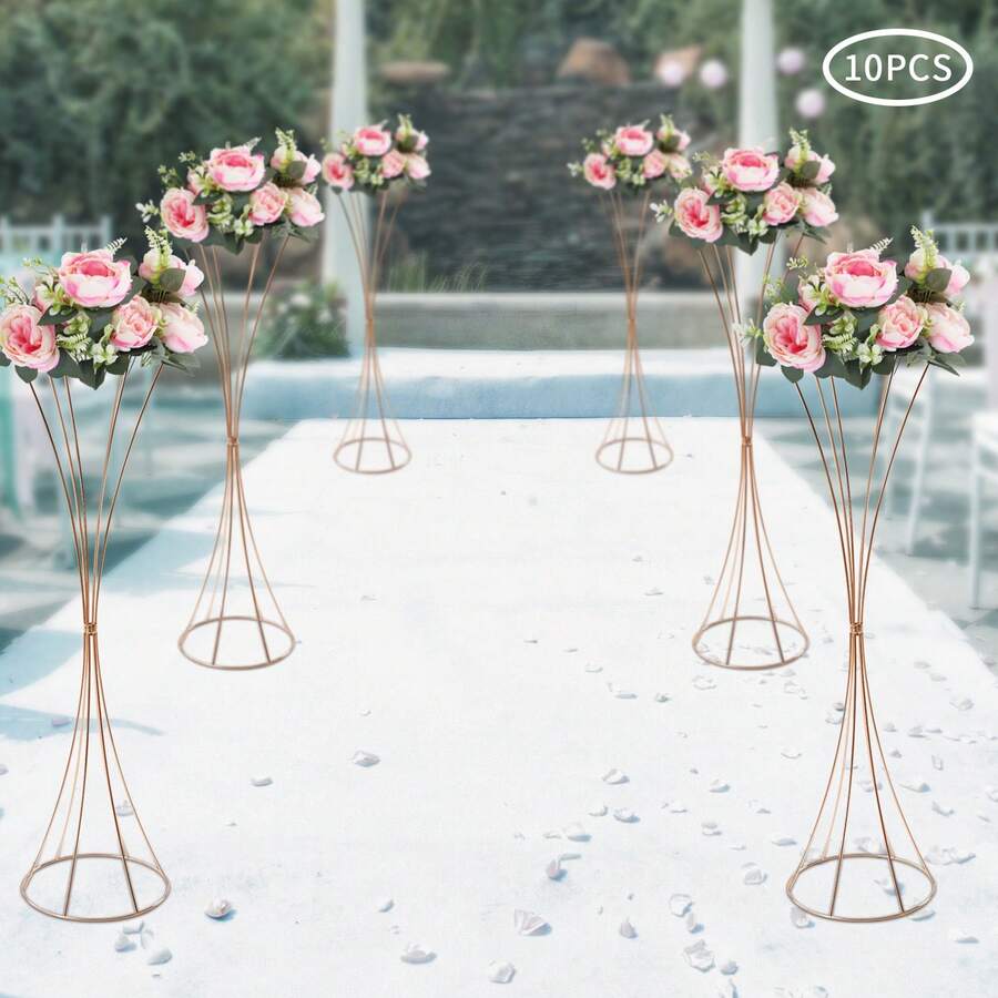 JUSODIN Pack Of 10 Gold Wedding Centerpieces Table Vase, 80 Cm Tall Metal Trumpet Vase, Street Guide For Wedding Party Dinner Centerpiece, Flower Stand For Christmas Anniversary Decoration