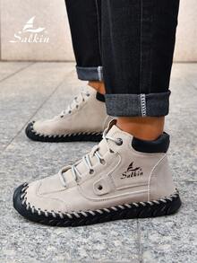 Salkin Herren handgenähte Modestiefel, einfach und stilvoll beige Schnürstiefel, geeignet für Outdoor-Wanderungen, Autofahren und den Alltag. Eine Must-Have Wahl für erfolgreiche Männer, mit bequemen Innensohlen, strapazierfähigen und rutschfesten Gummisohlen, in verschiedenen Farben und Größen erhältlich
