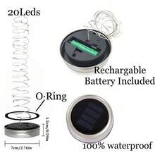Solar Mason Jar Lid String Lights, 3/6/9/12/30Pack 20 Led 6.6FT String Fairy Star Firefly Jar Lids Lights With Hangers Included (Jars Not Included), For Mason Jar Patio Garden Wedding Lantern - ánh sáng trắng - Xem 4