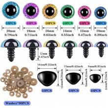 120/180pcs Sparkling Sequin Doll Eyes And Nose Set, Colorful 3D Embroidered Plastic Eyes With Washers, For Amigurumi Plush Toys, Dolls, Puppets, Bears DIY Crafts (Assorted Colors)