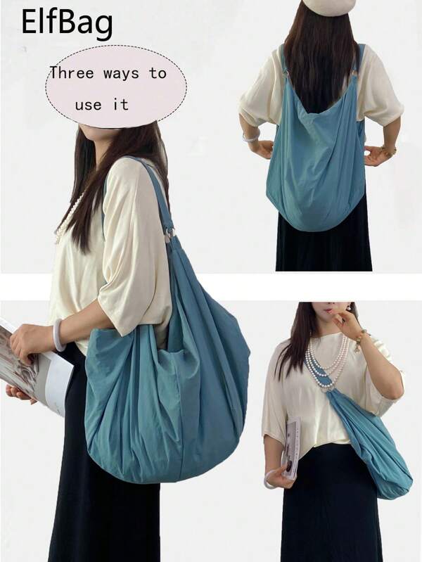 Large Capacity Solid Color Pattern Shoulder Bag, Back To School Minimalist Style Women's Crossbody Bag, Nylon Fabric Bag, Casual Practical Multipurpose Tote Bag, Suitable For Work, Study, Travel