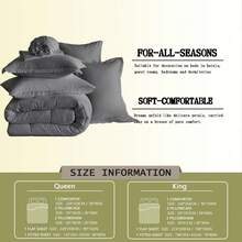 100% Microfiber 7 Pieces Chic Bed Comforter Set, Designed With Geometric Quilting, Suitable For Hotel Bedroom Room Decor, Suitable For All Four Seasons, Soft And Comfortable Summer Bedding Set, Including 1 Comforter, 4 Pillowcases, 1 Flat Sheet And 1 Fitted Sheet. - Màu xám đen - Xem 7