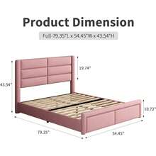 LED Bed Frame With Headboard And Footboard, PU Leather Upholstered Bed Frame, Bedroom Furniture With Wooden Slats Support, No Box Spring Needed, Easy Assembly, Twin/ Full/ Queen ( USB LED Strips) - 粉色 - 查看 7