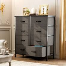 Dresser For Bedroom With 8 Drawers Tall Dresser & Chest Of Drawers Fabric Dresser With Wood Top And Sturdy Steel Frame - 灰色 - 查看 7