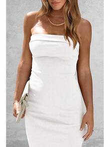 Women's Summer Bodycon Maxi Tube Dress Ribbed Strapless Side Slit Long Going Out Casual Elegant Party DressesHalloween Christmas New Year - 白色 - 查看 3