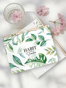 12 piezas Calendario de seguimiento de hábitos sin fecha, encuadernado en espiral, 10*8 pulgadas, 12 páginas con diferentes patrones de plantas, seguimiento de hábitos diarios/semanales/mensuales, mejora de la eficiencia - Multicolor - Ver 1