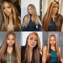 34inch Highlight Bone Straight V Part Wig Human Hair No Leave Out Wig Glueless Wigs Human Hair 200 Density V Shaped Wigs Human Hair No Sew In NO Glue Beginner Friendly 4/27 - SP4/27 - View 9