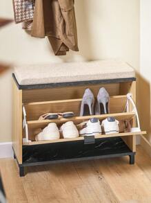 SoBuy Schuhbank Sitzbank mit Stauraum – Schuhregal Schmal mit Klappfach & Sitzfläche – Flur Schuhschrank für 47 EU Größe – Holzoptik, Marmor Schwarz, 113kg Tragkraft, FSR201-N