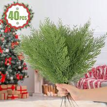 40pcs Artificial Pine Branches, Christmas Faux Cedar Stems, Faux Cedar Branches, Fake Christmas Greenery Pine Picks For Wreath Craft DIY Home Kitchen Decorations
