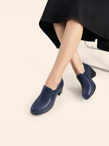 Women's Chunky Low Block Heel Pumps Comfort Oxfords Shoes Casual Loafers - Màu xanh hải quân - Xem 7