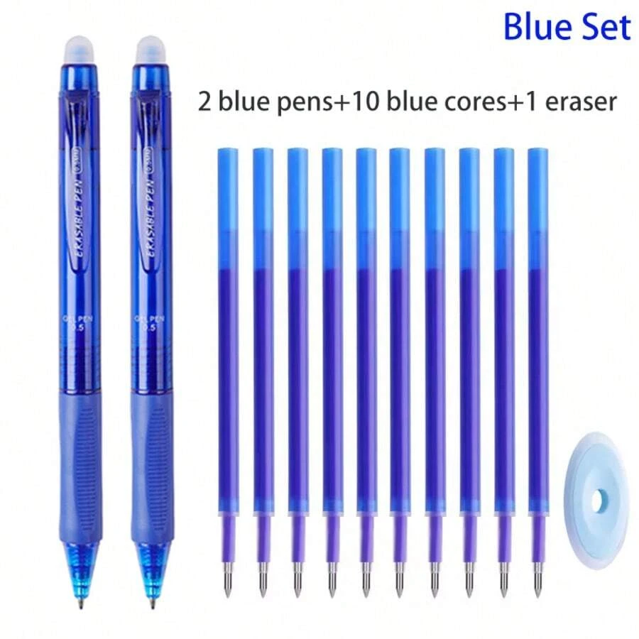 13支装0.5mm专业可擦大容量中性笔套装 - 2支黑色和蓝色可擦笔+10个大容量笔芯+1块橡皮擦 - 可水洗笔杆，办公文具专用可擦魔术笔 - 套裝 - 查看 1