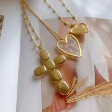 1pc Christian Cross Pendant Religious Jewelry Pearl Charms Elegant 18k Gold Plated Heart Pendant Necklace DIY Jewelry - Gold - View 2