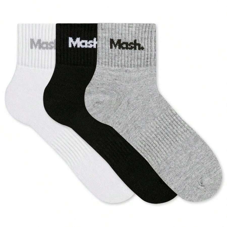 MASH. Kit 3 Pares Meia Mash Cano Médio Curto Masculina Esportiva Algodão Felpa Respirável Punho Canelado - Multicolorido - Visão 1