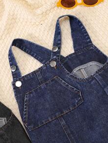 2 件套幼儿男童休闲蓝黑色牛仔背带裤，春秋装，含胸带衬衫和工装裤 - 彩色 - 查看 6