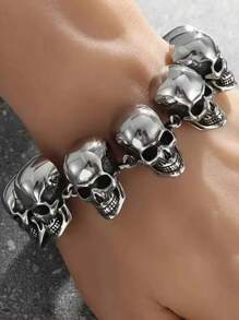 1pc Vintage Punk Style Skull Bracelet, Suitable For Men And Women, Exquisite Halloween, Christmas, Valentine's Day, Birthday Gift