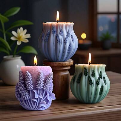 1pc Lavender Series Scented Candle Silicone Mold, DIY Plant Creative Candle Easy Demold Silicone Mold