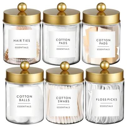 2/3/6支装棉签收纳盒 - 8盎司塑料药罐，适用于梳妆台化妆品收纳整理 - 浴室收纳罐配件套装，可存放清洁棉签、棉球、棉垫、牙线等